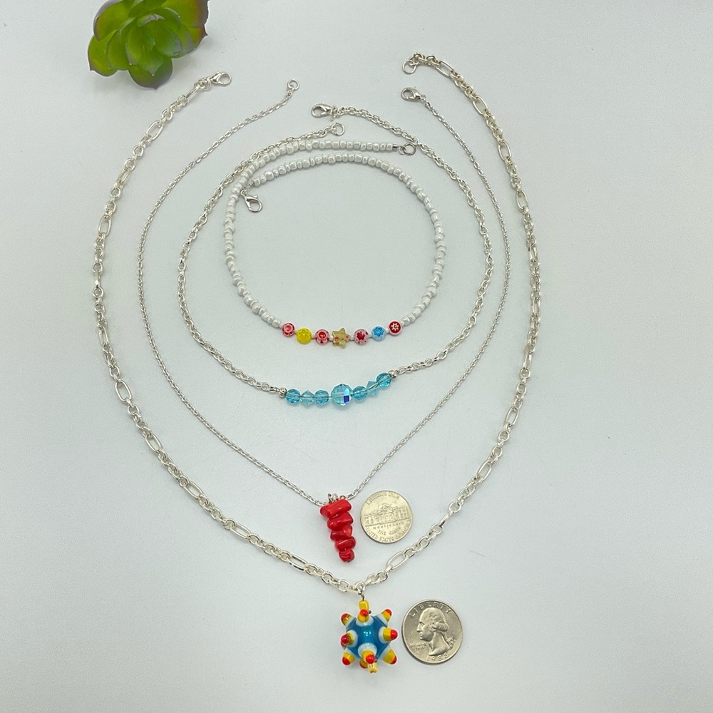 Colorful Layering Necklaces, Handmade, Set of 4, Art Glass Beads, Crystals - Picture 8 of 11
